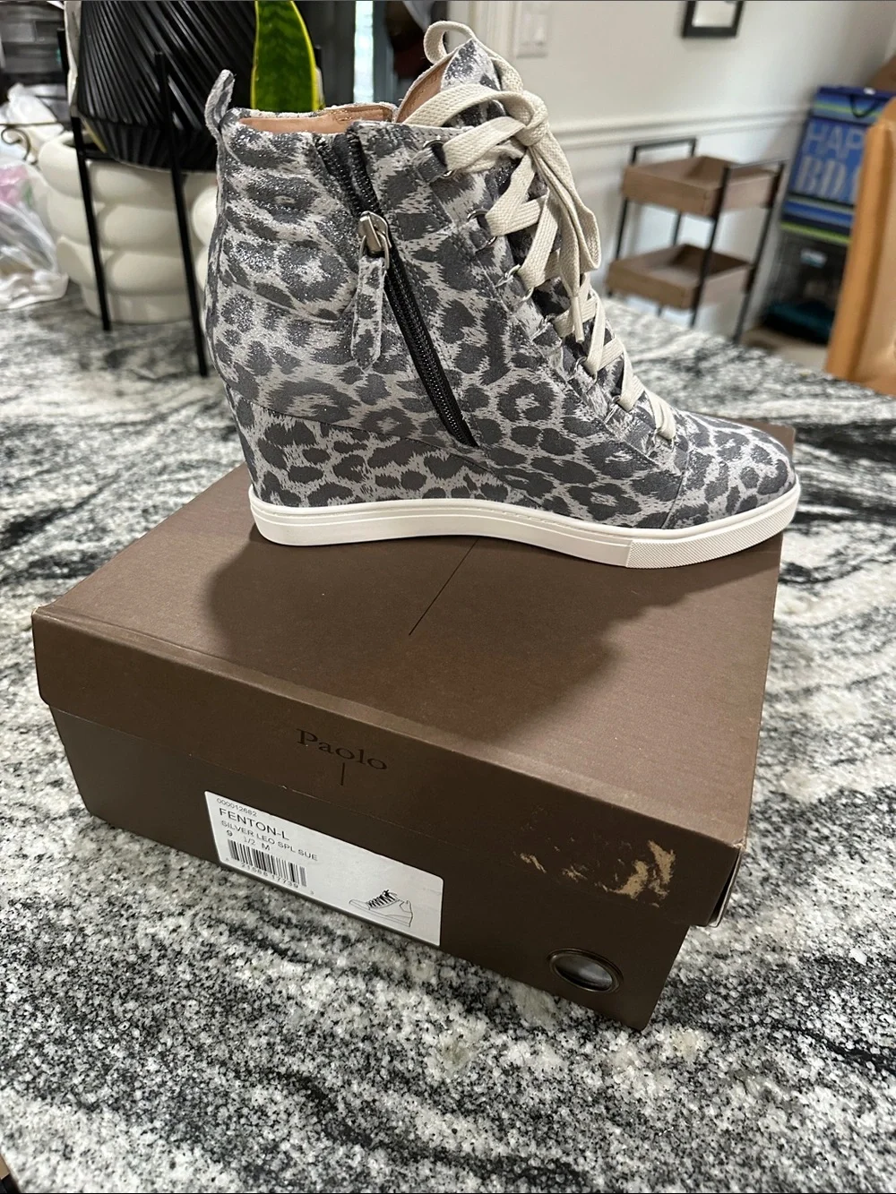 Paolo Gray Leopard-Print High-Top Wedge Sneakers